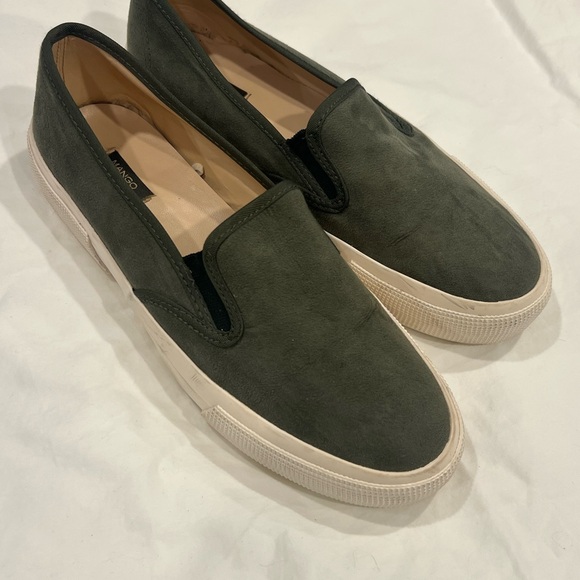 Mango size EU 38 US 7.5 Olive Green Loafers shoes slip-On Elastic Panels flats - Picture 1 of 12